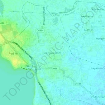 Mapa topográfico Alinjivakkam, altitud, relieve