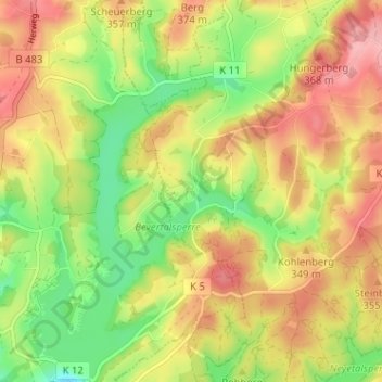 Mapa topográfico Großhöhfeld, altitud, relieve