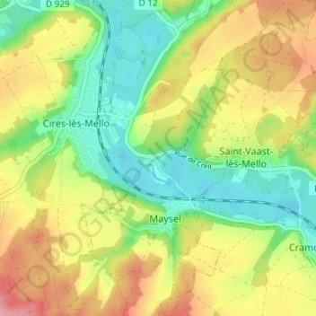 Mapa topográfico Messie, altitud, relieve