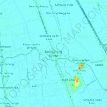 Mapa topográfico Kota Sarang Semut, altitud, relieve