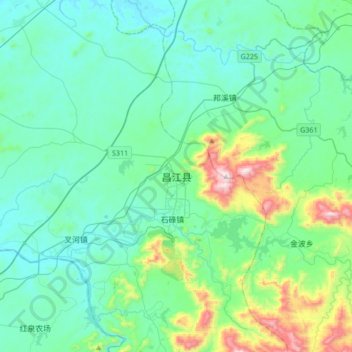 Mapa topográfico 昌江县, altitud, relieve