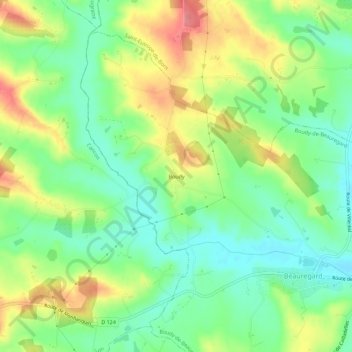 Mapa topográfico Boudy, altitud, relieve