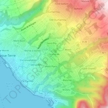 Mapa topográfico Desmarais, altitud, relieve
