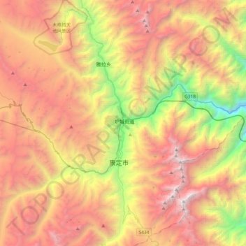 Mapa topográfico 甘孜藏族自治州, altitud, relieve