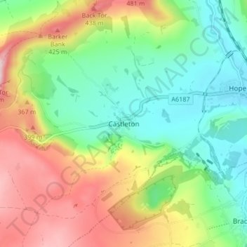 Mapa topográfico Castleton, altitud, relieve