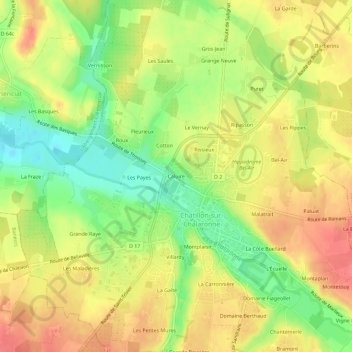 Mapa topográfico Caluire, altitud, relieve