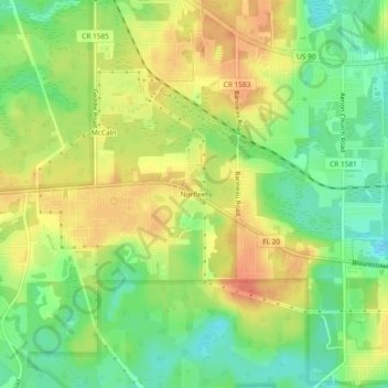 Mapa topográfico Norfleet, altitud, relieve