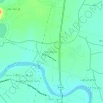 Mapa topográfico Gundlapalli, altitud, relieve