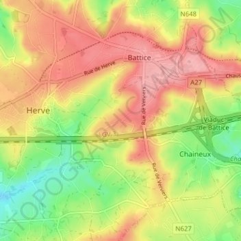 Mapa topográfico Xhéneumont, altitud, relieve