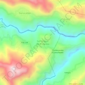 Mapa topográfico San Miguel del Progreso, altitud, relieve