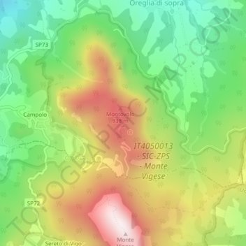Mapa topográfico Montovolo, altitud, relieve