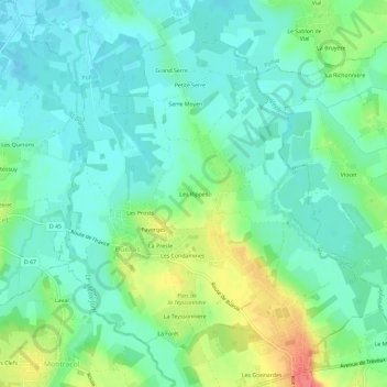 Mapa topográfico Les Rippes, altitud, relieve