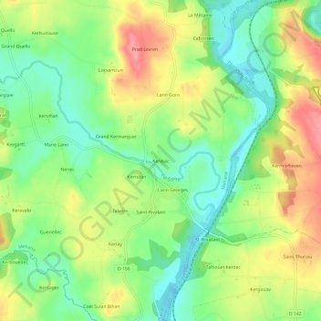 Mapa topográfico Kerduic, altitud, relieve