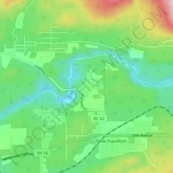 Mapa topográfico Hagwilget, altitud, relieve