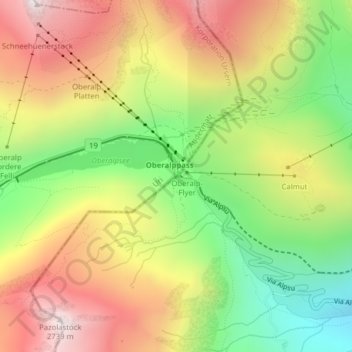 Mapa topográfico Col de l'Oberalp, altitud, relieve