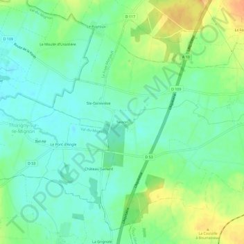 Mapa topográfico Tesson, altitud, relieve