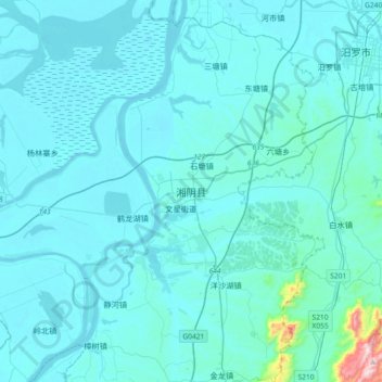 Mapa topográfico 湘阴县, altitud, relieve