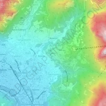 Mapa topográfico Falghera, altitud, relieve