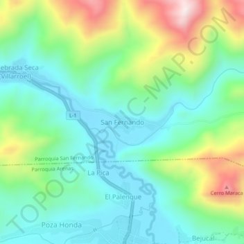 Mapa topográfico San Fernando, altitud, relieve