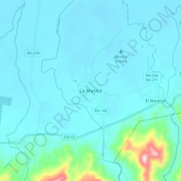 Mapa topográfico La Masica, altitud, relieve