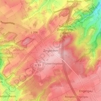 Mapa topográfico Zingsheim, altitud, relieve