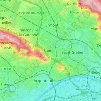 Mapa topográfico Sannois, altitud, relieve