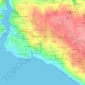 Mapa topográfico Kersiny, altitud, relieve