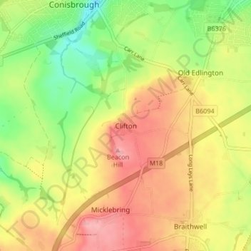 Mapa topográfico Clifton, altitud, relieve