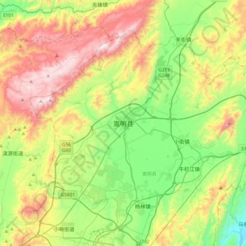 Mapa topográfico 嵩明县, altitud, relieve