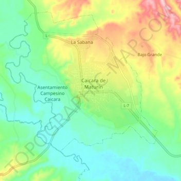 Mapa topográfico Caicara de Maturín, altitud, relieve