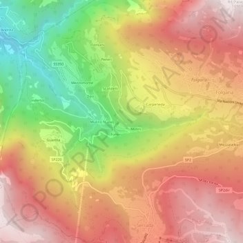 Mapa topográfico Marangoni, altitud, relieve