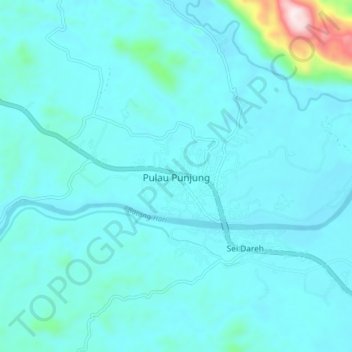 Mapa topográfico Pulau Punjung, altitud, relieve