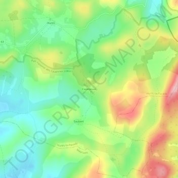 Mapa topográfico Cazeneuve, altitud, relieve