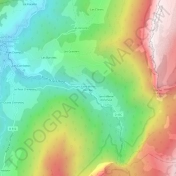 Mapa topográfico Saint-Même d'en Bas, altitud, relieve