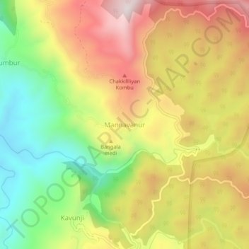 Mapa topográfico Mannavanur, altitud, relieve