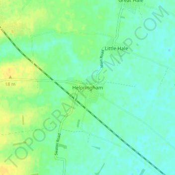 Mapa topográfico Helpringham, altitud, relieve