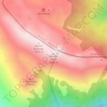 Mapa topográfico Monte Cava, altitud, relieve
