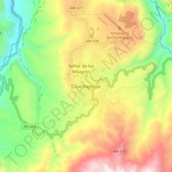 Mapa topográfico Chachapoyas, altitud, relieve