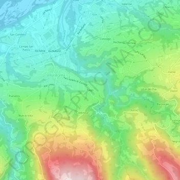 Mapa topográfico Tiago, altitud, relieve