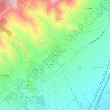 Mapa topográfico Almoster, altitud, relieve