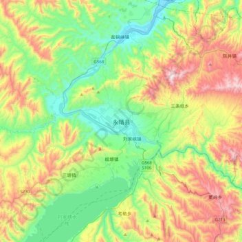 Mapa topográfico 永靖县, altitud, relieve