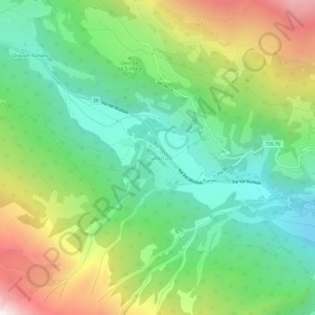 Mapa topográfico Fuldera, altitud, relieve