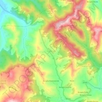 Mapa topográfico Gonengo, altitud, relieve
