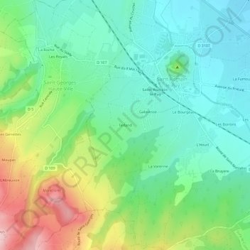 Mapa topográfico Terland, altitud, relieve