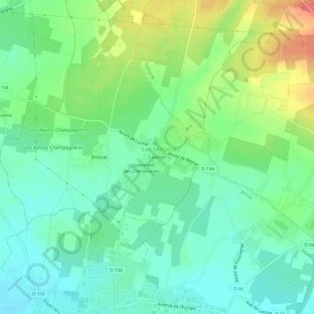 Mapa topográfico Coursac, altitud, relieve