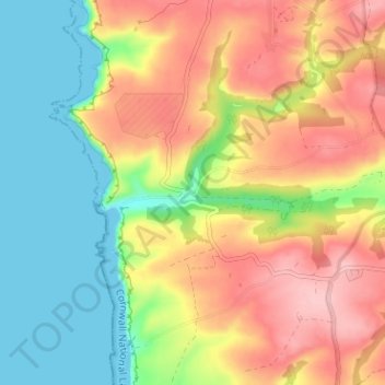 Mapa topográfico Coombe, altitud, relieve