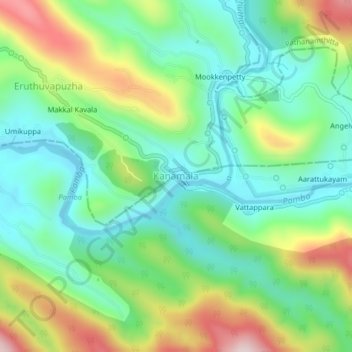 Mapa topográfico Kanamala, altitud, relieve