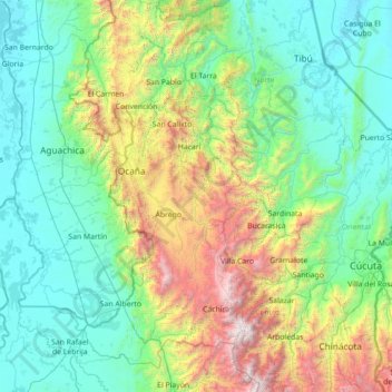 Mapa topográfico Ábrego, altitud, relieve