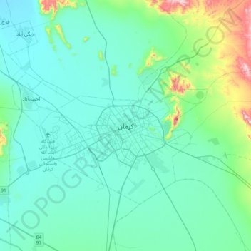 Mapa topográfico کرمان, altitud, relieve
