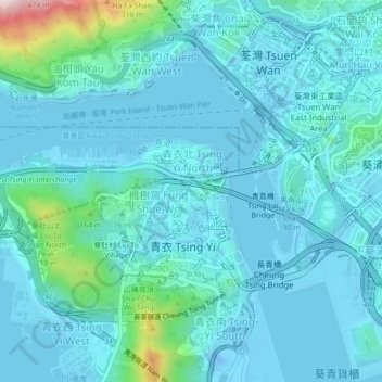Mapa topográfico 青衣漁民村, altitud, relieve